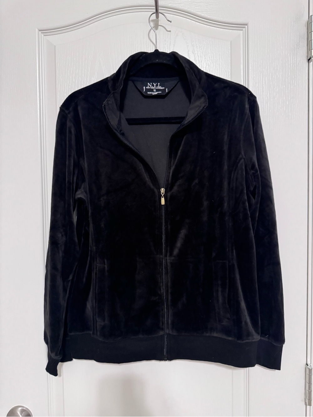New York Laundry Black Velvet Zip-Front Jumpsuit Top